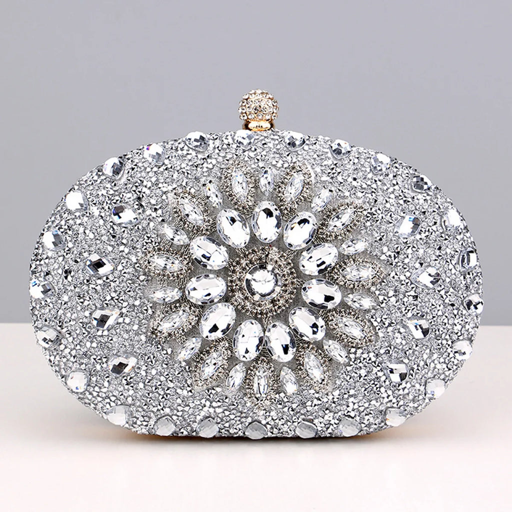 Flower Rhinestones Evening Bags silver