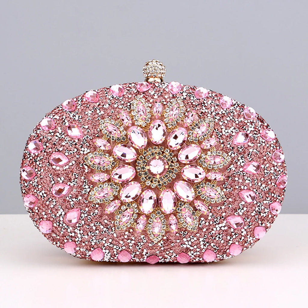 Flower Rhinestones Evening Bags pink