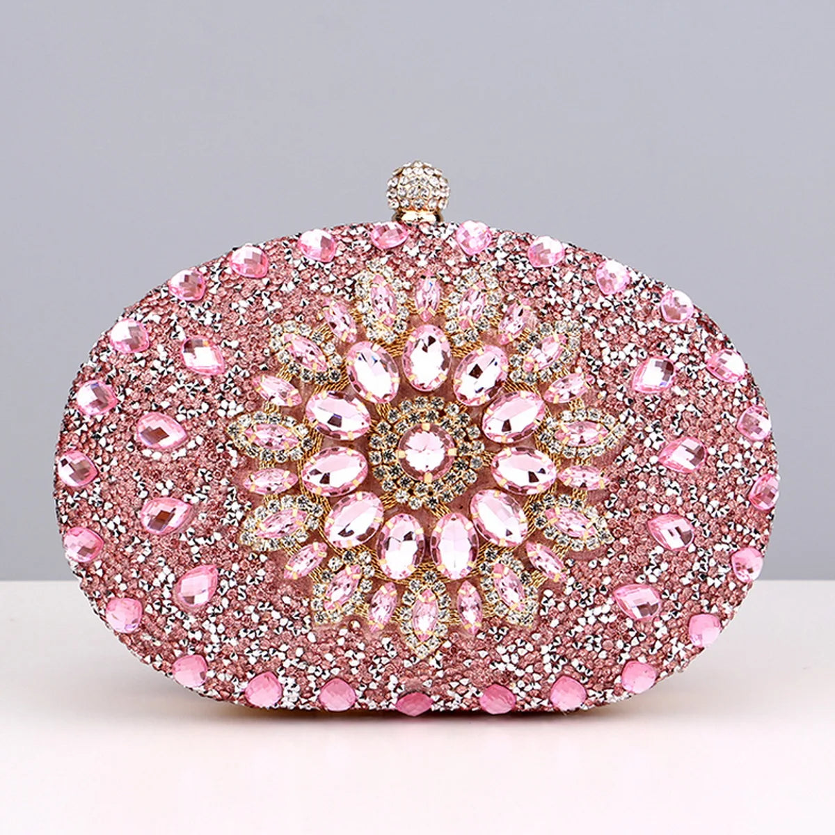 Flower Rhinestones Evening Bags pink