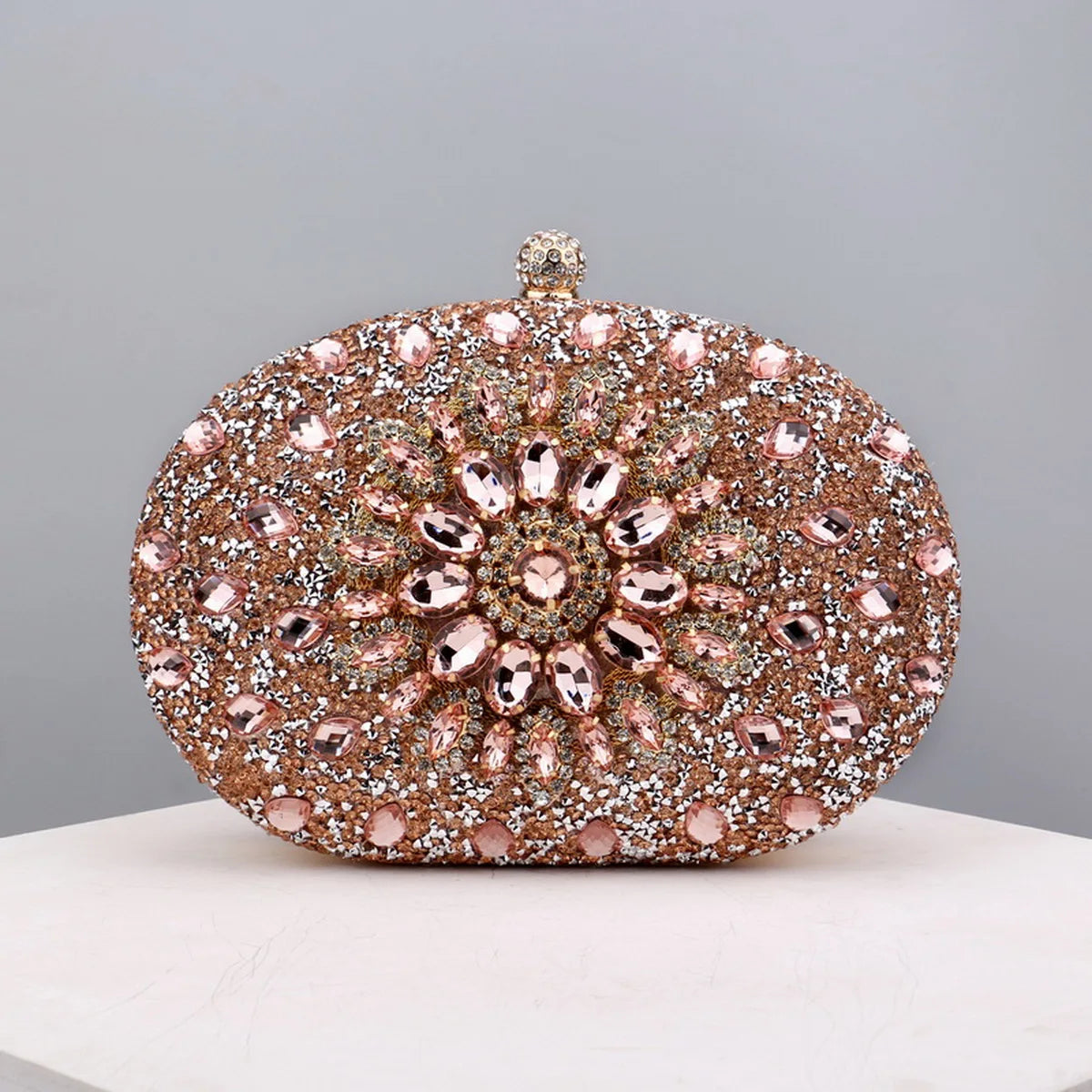 Flower Rhinestones Evening Bags brown pink