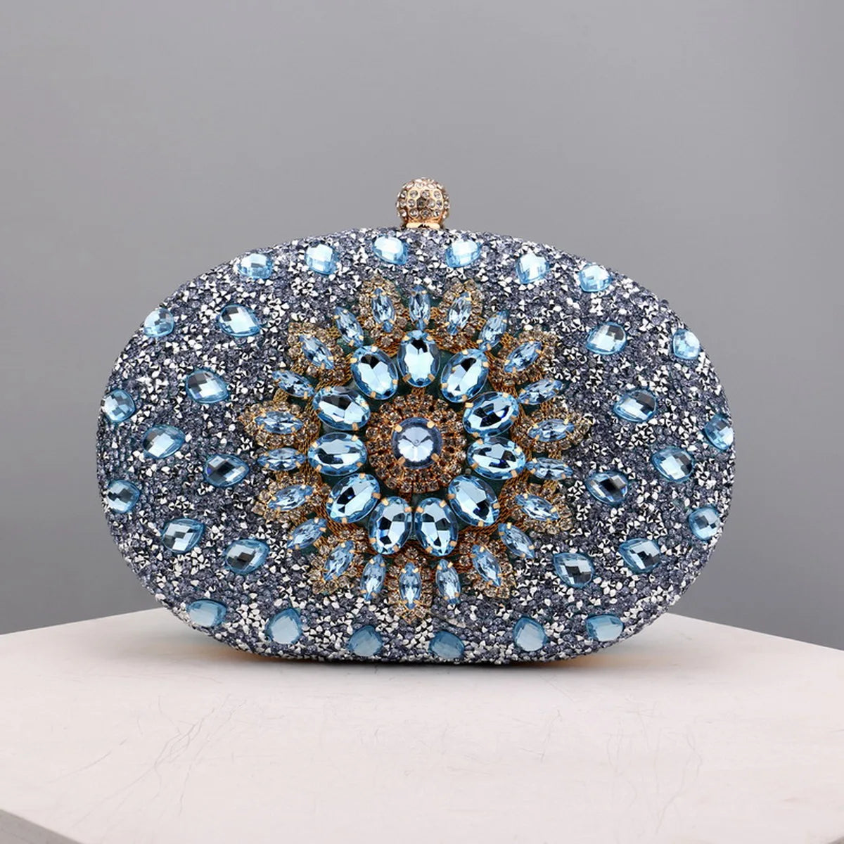 Flower Rhinestones Evening Bags blue
