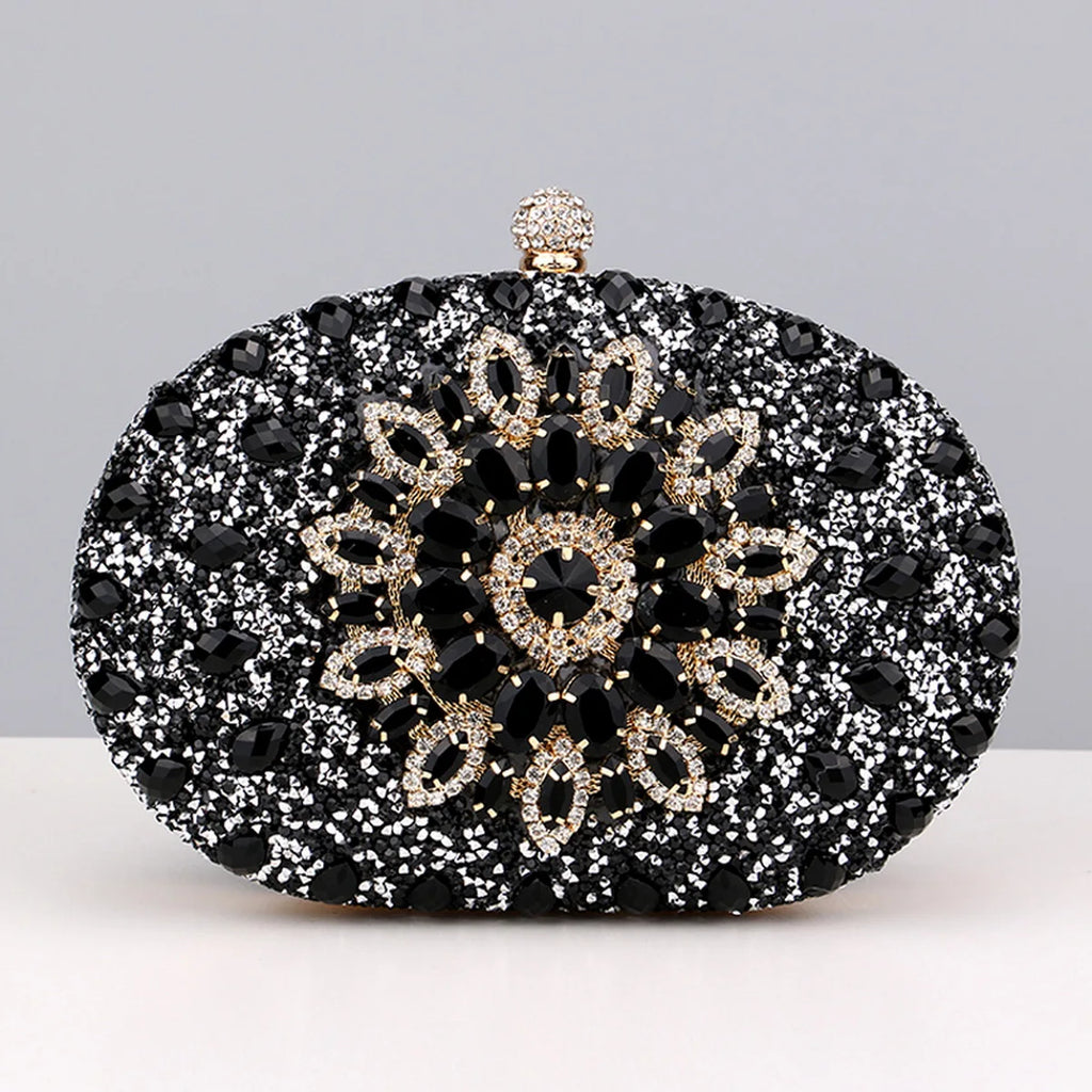 Flower Rhinestones Evening Bags black