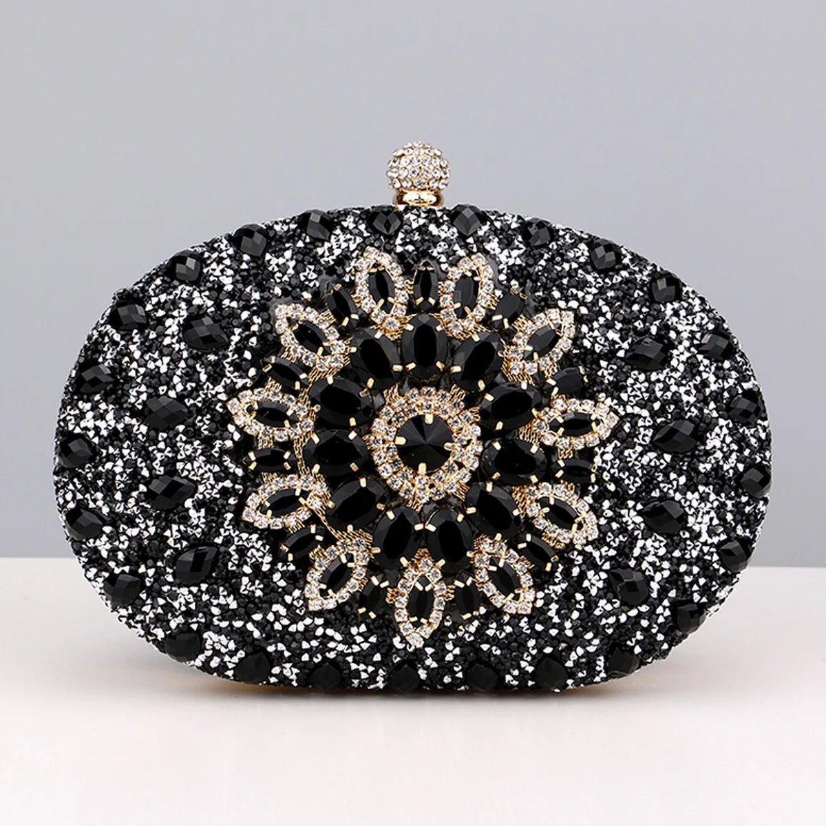 Flower Rhinestones Evening Bags black