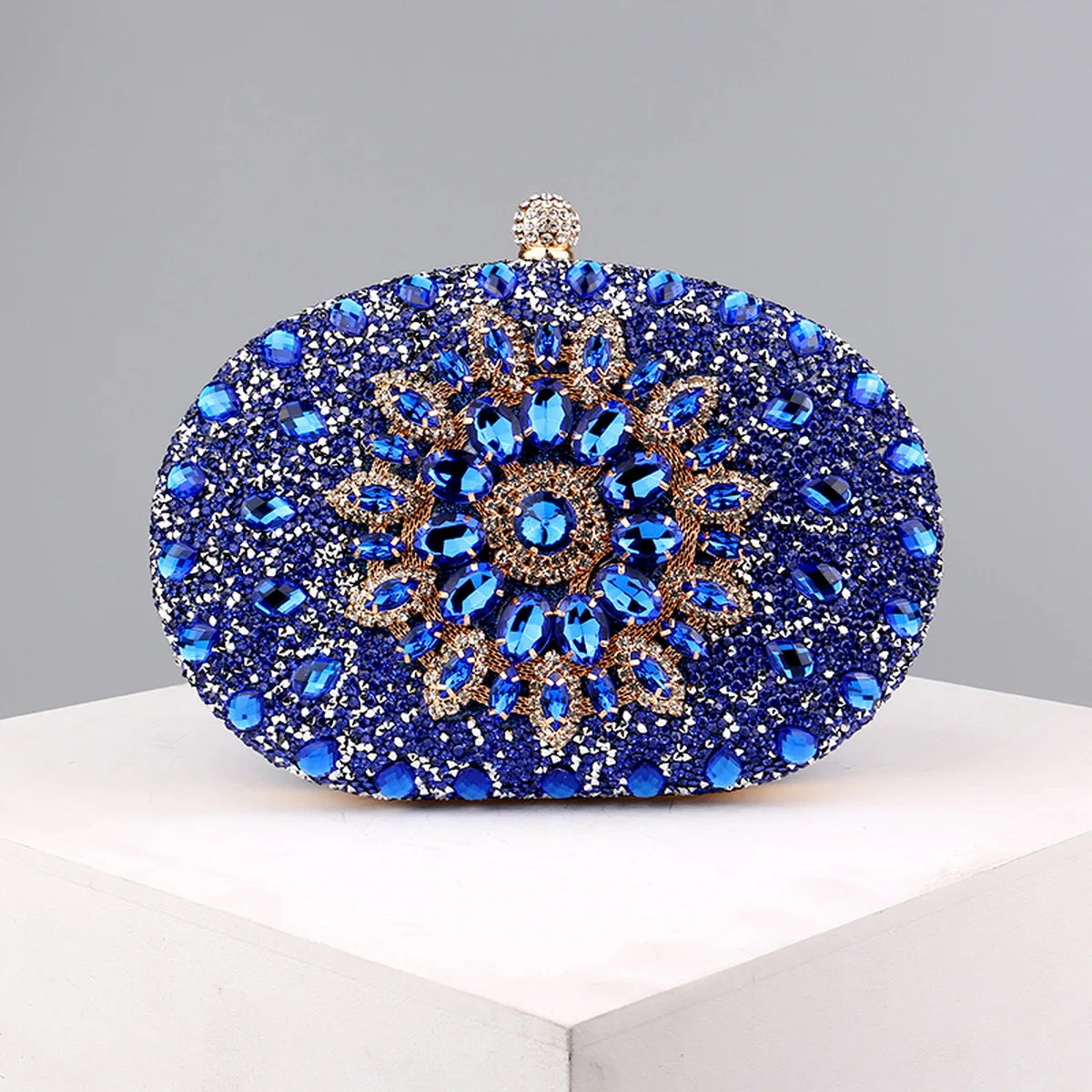 Flower Rhinestones Evening Bags blue