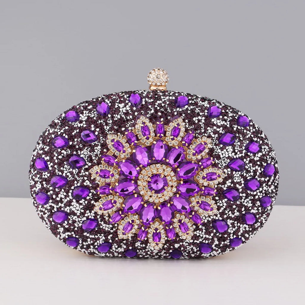 Flower Rhinestones Evening Bags purple