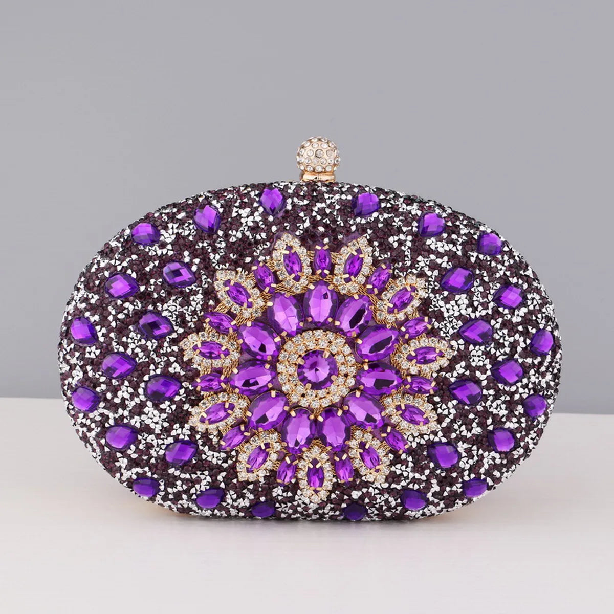 Flower Rhinestones Evening Bags purple