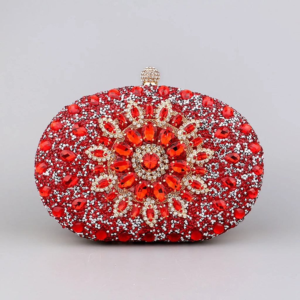 Flower Rhinestones Evening Bags red