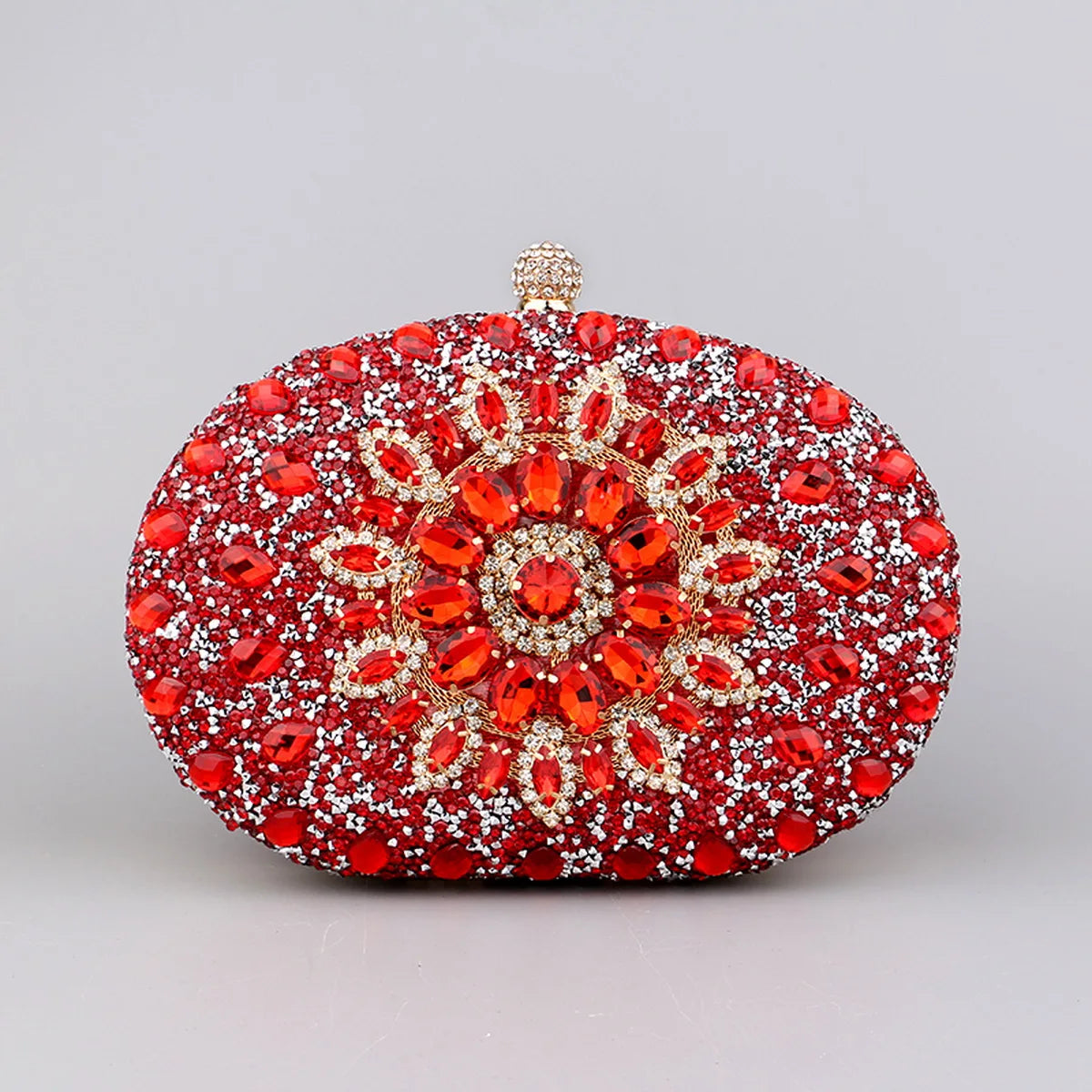 Flower Rhinestones Evening Bags red