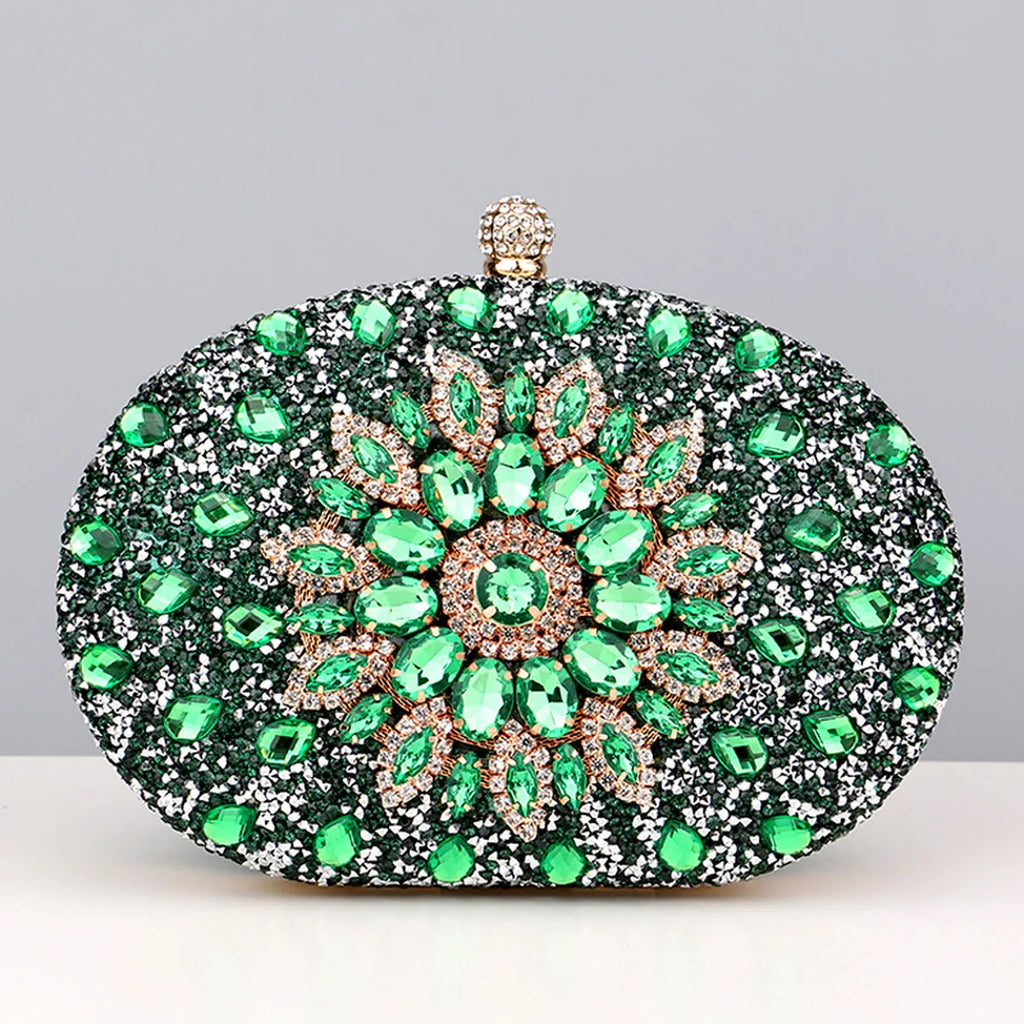 Flower Rhinestones Evening Bags green