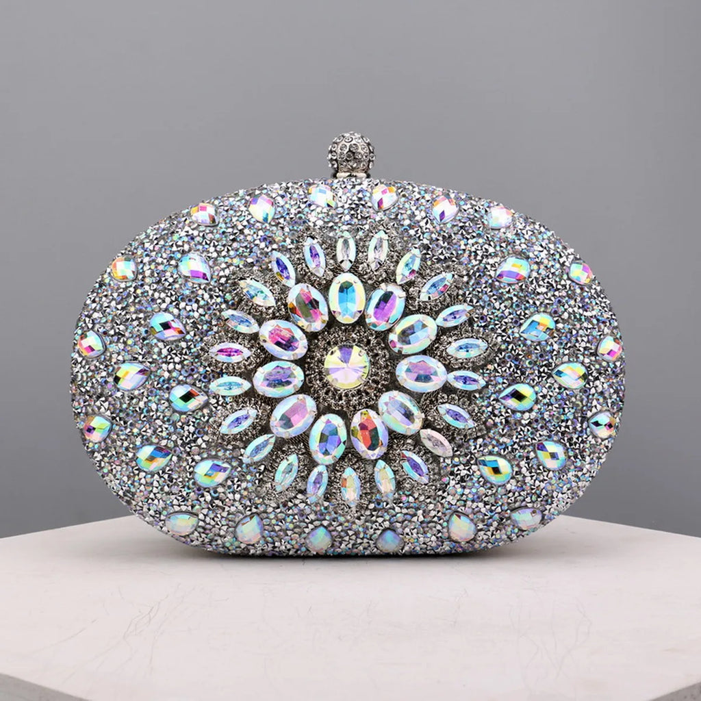 Flower Rhinestones Evening Bags silver