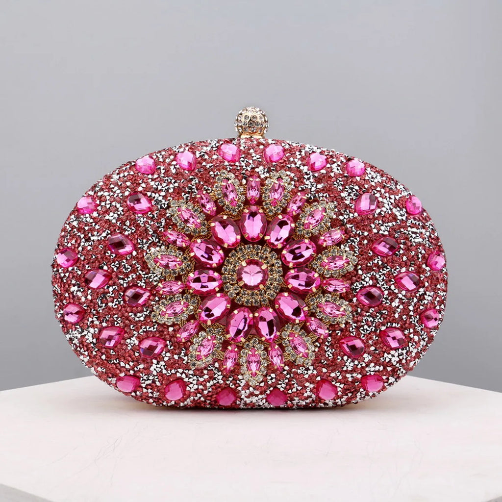 Flower Rhinestones Evening Bags pink