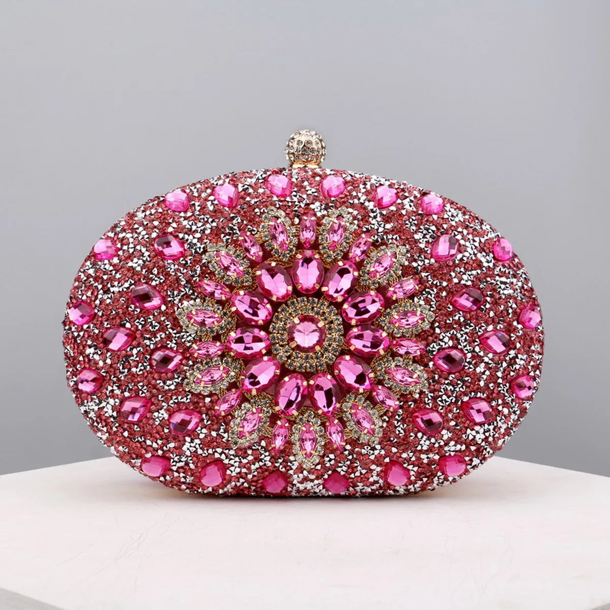 Flower Rhinestones Evening Bags pink
