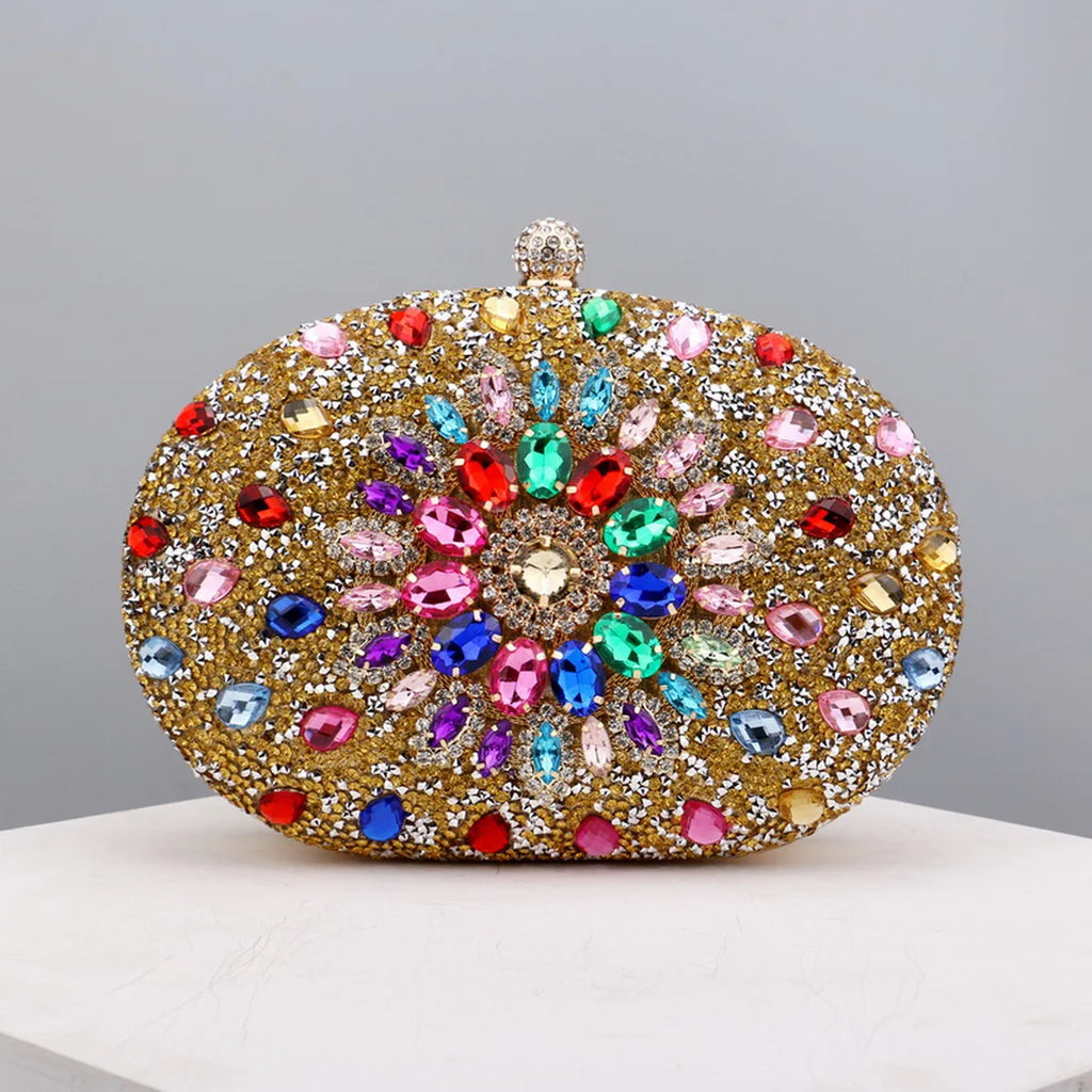 Flower Rhinestones Evening Bags gold