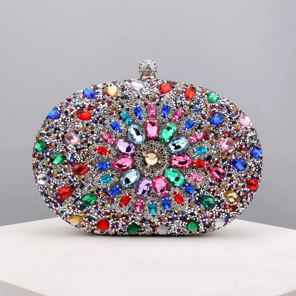 Flower Rhinestones Evening Bags silver