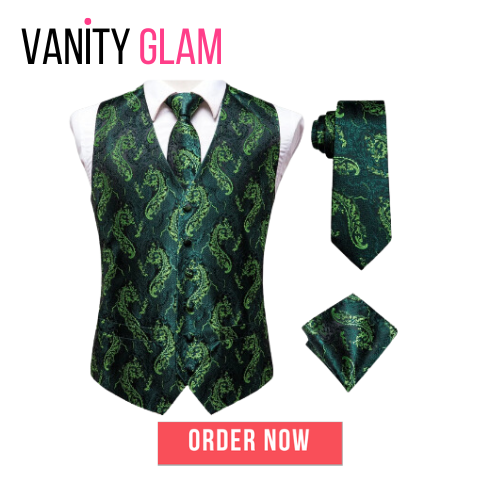 Formal Dress Hanky Cufflink Silk Men's Vest With Tie