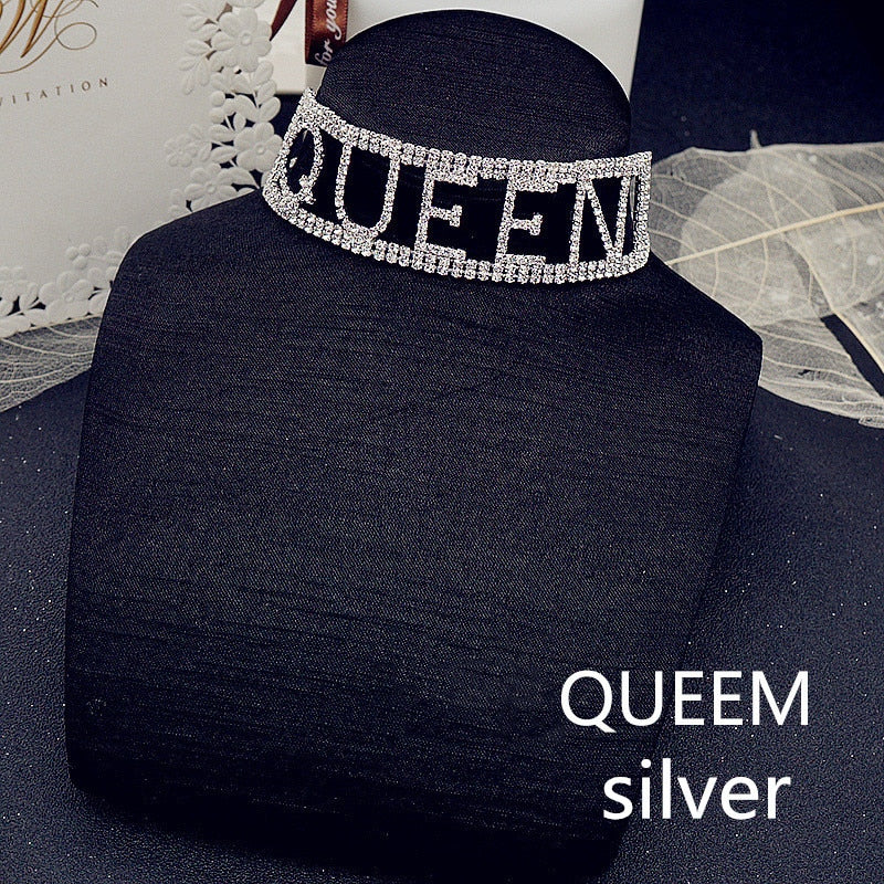 Queen Full Rhinestone Choker Necklaces
