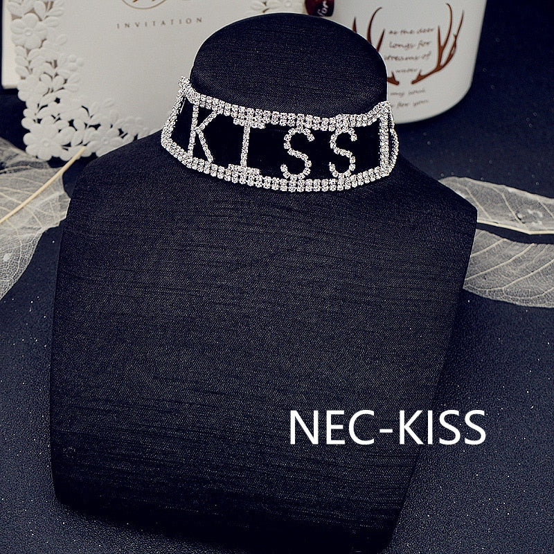 Kiss Full Rhinestone Choker Necklaces
