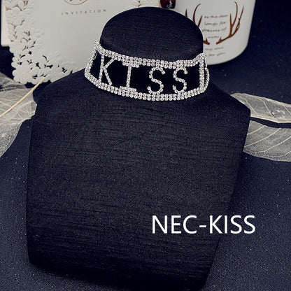 Kiss Full Rhinestone Choker Necklaces