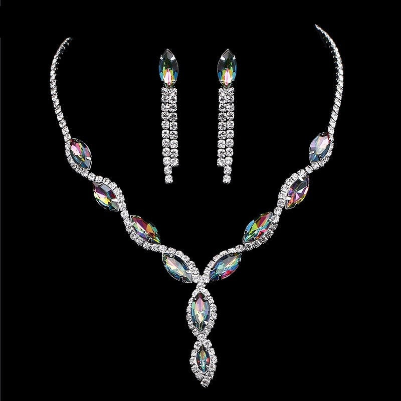 Multicolor Geometric Designs Crystal Jewelry Sets
