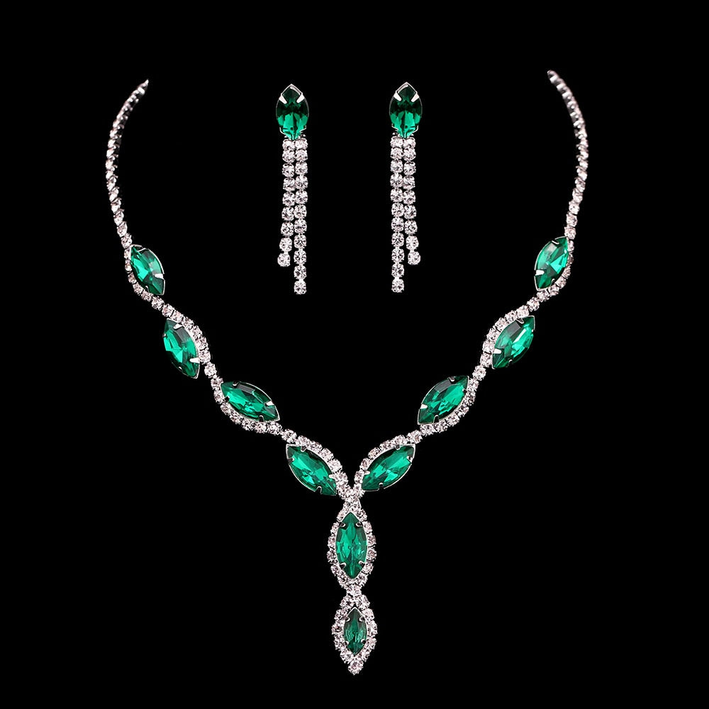 Green Geometric Designs Crystal Jewelry Sets