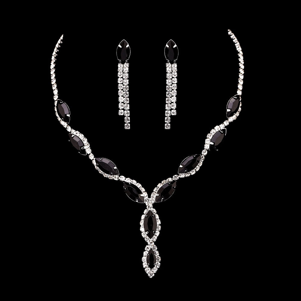 Black Geometric Designs Crystal Jewelry Sets