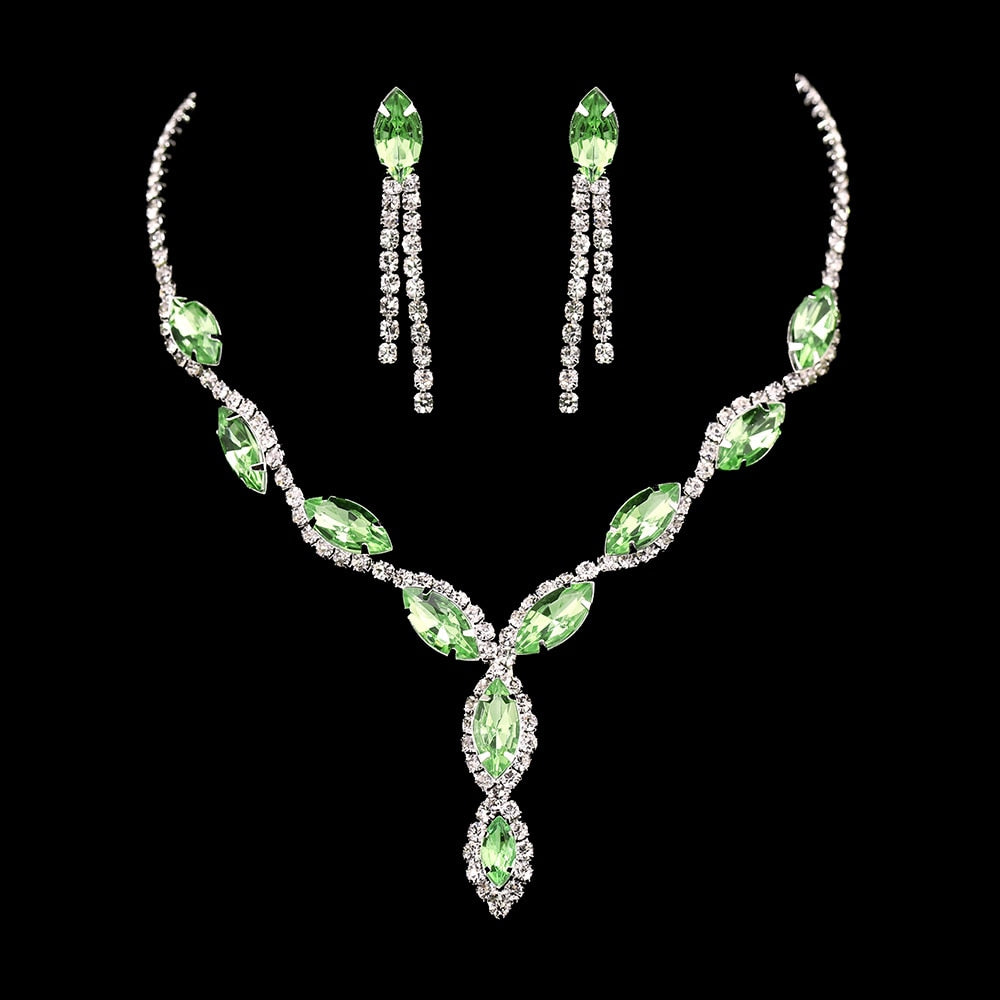 Green Geometric Designs Crystal Jewelry Sets