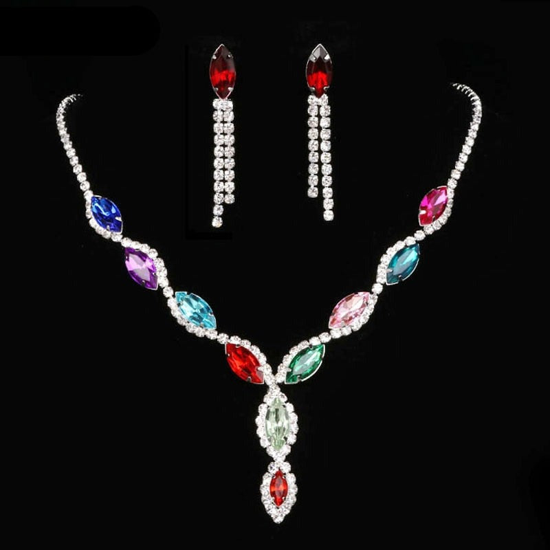 Multicolor Geometric Designs Crystal Jewelry Sets