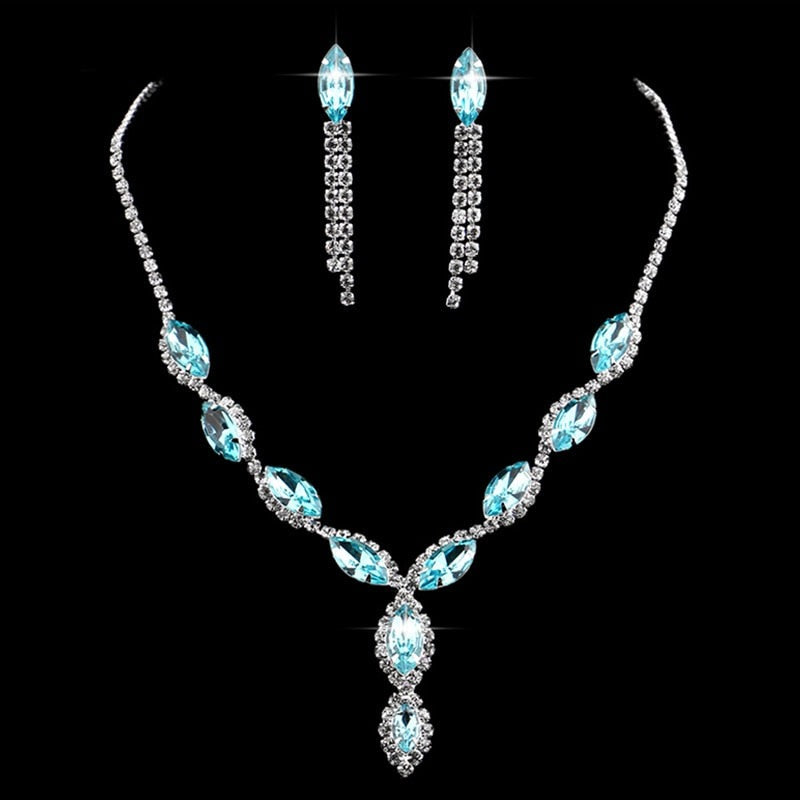 Blue Geometric Designs Crystal Jewelry Sets