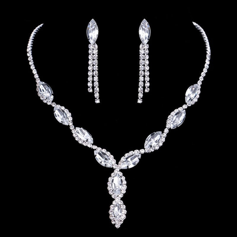 White Geometric Designs Crystal Jewelry Sets