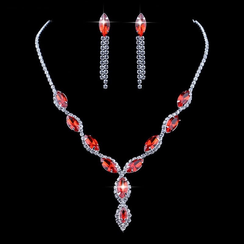 Red Geometric Designs Crystal Jewelry Sets