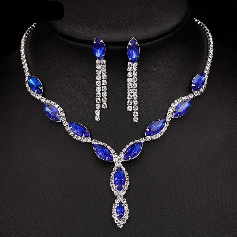 Blue Geometric Designs Crystal Jewelry Sets