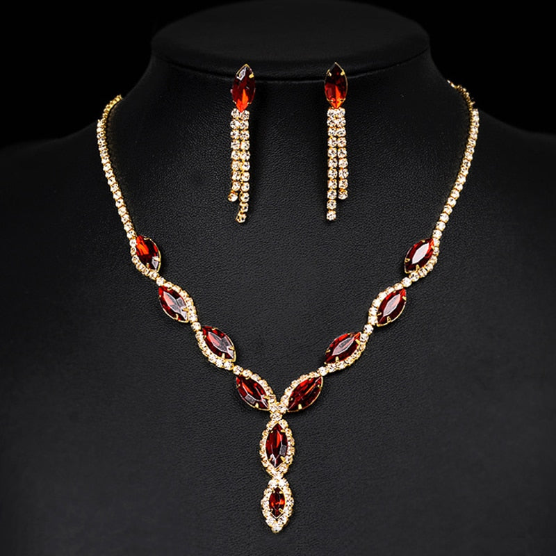 Red Geometric Designs Crystal Jewelry Sets