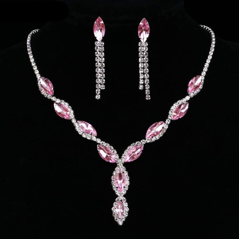 Pink Geometric Designs Crystal Jewelry Sets
