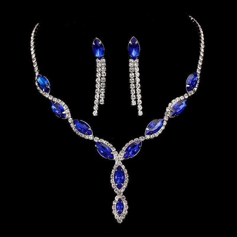 Blue Geometric Designs Crystal Jewelry Sets