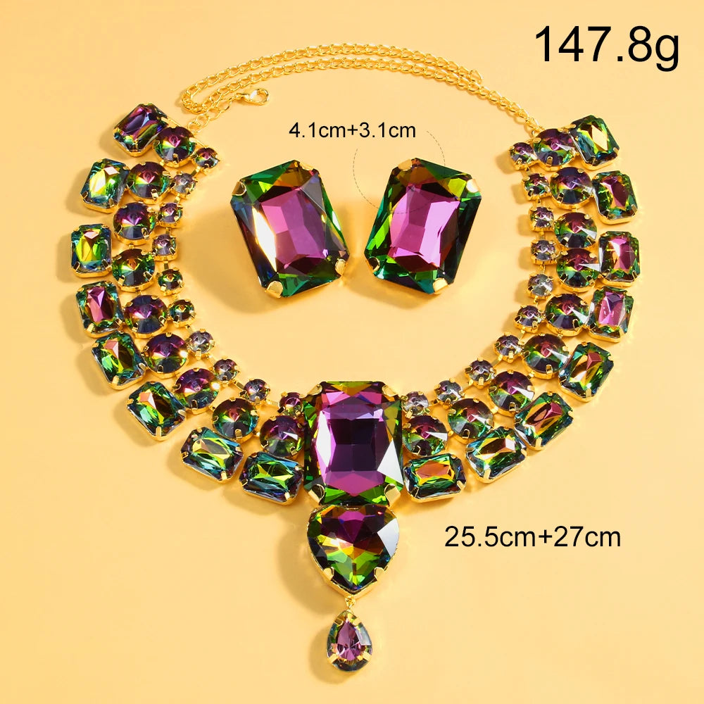 Geometric Rhinestone Chunky Jewelry Set