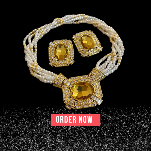 Geometric Vintage Rhinestones Pearls Necklace