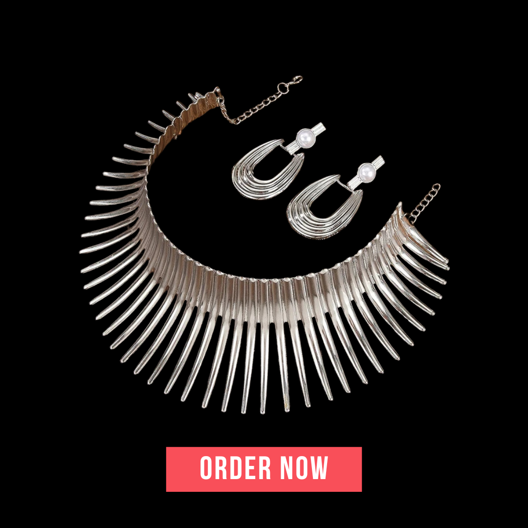 Gold color metal torque choker and big earrings set in African punk style