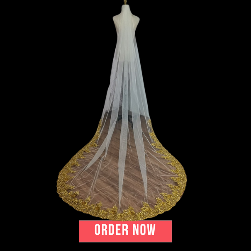 Golden Sequins Long Lace Wedding Veil