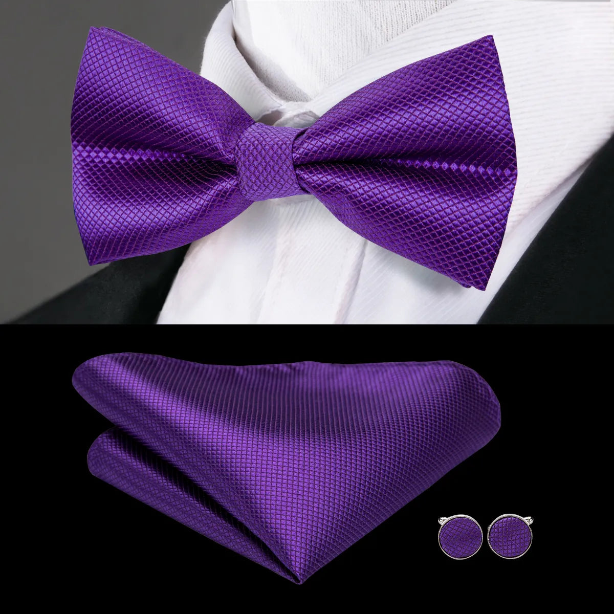 Men's Bowtie Jacquard Bow Tie Set