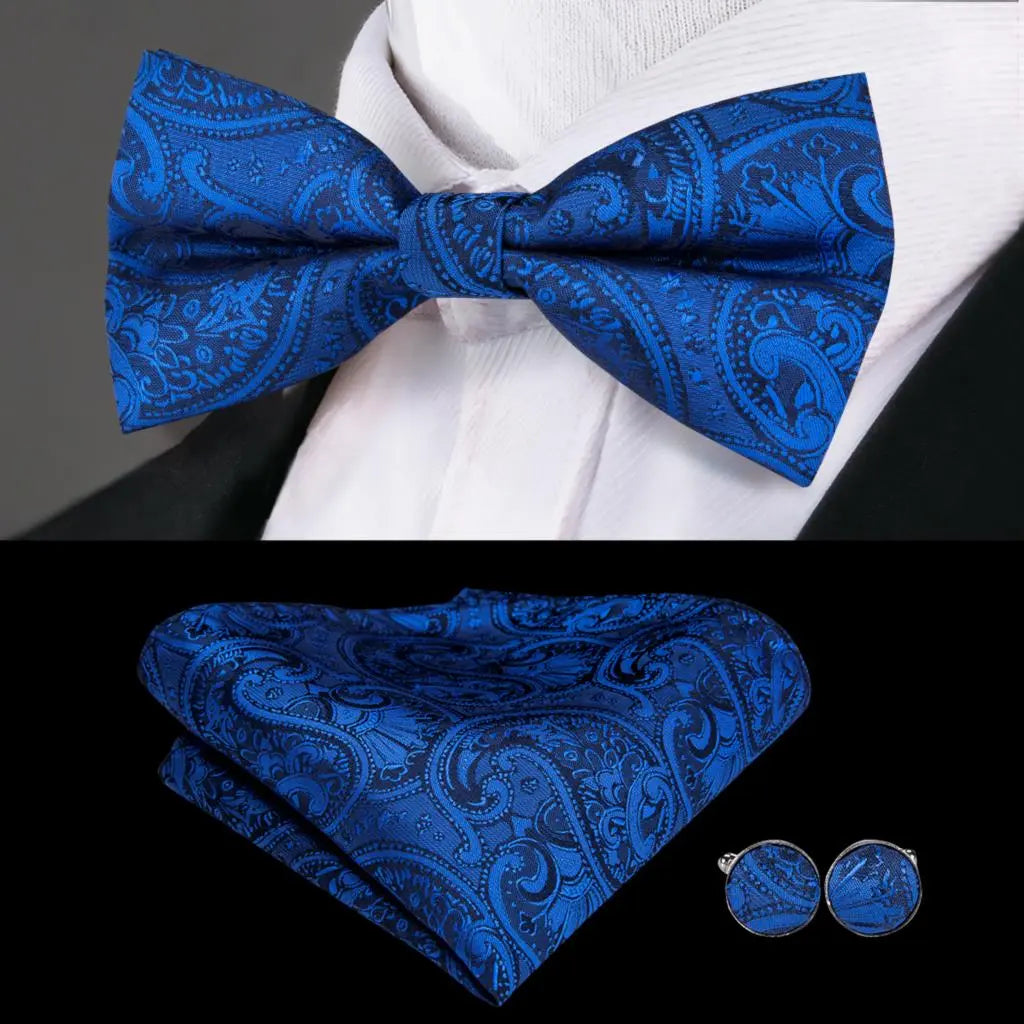 Men's Bowtie Jacquard Bow Tie Set