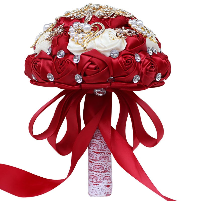 Pearl-Rhinestone Birdal Rose Bouquet