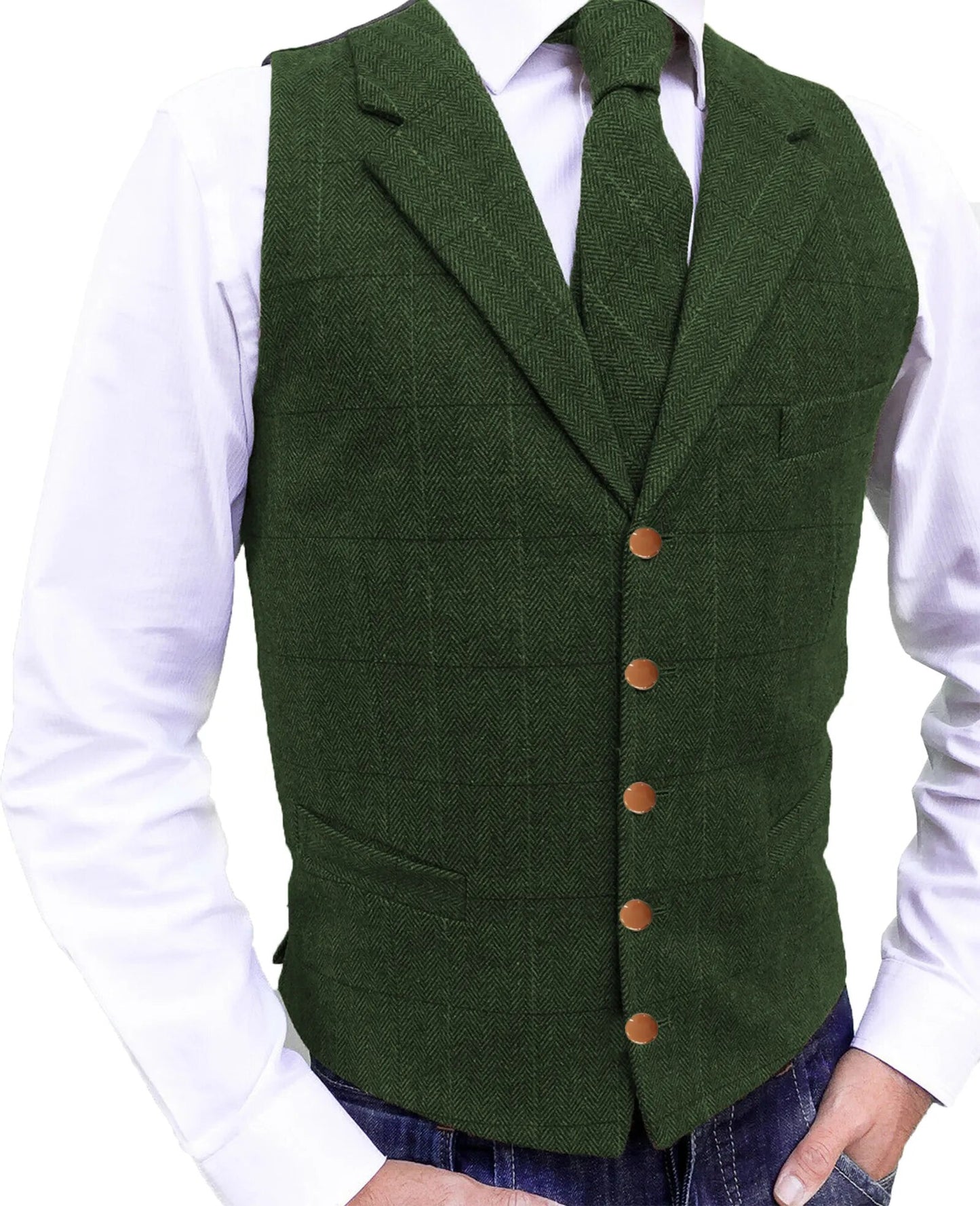 Army Green Plaid Wool Vest