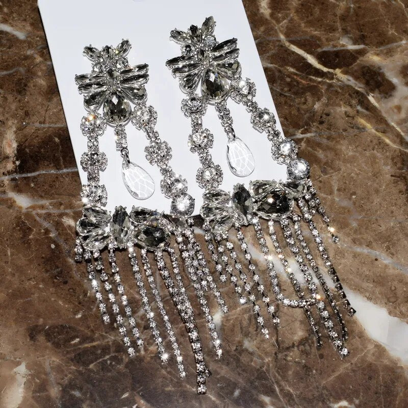 Baroque Style Rhinestone Dangle Earrings