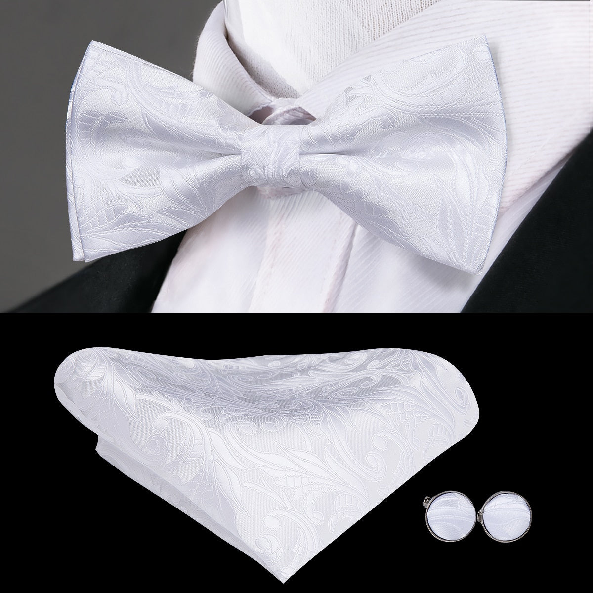 Men's Bowtie Jacquard Bow Tie Set