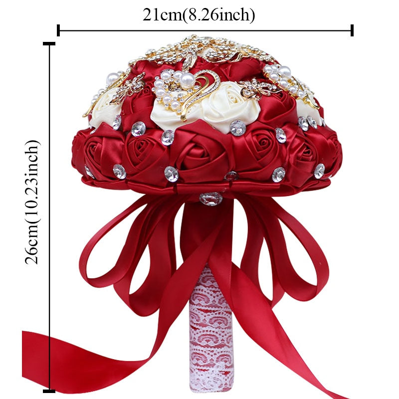 Pearl-Rhinestone Birdal Rose Bouquet