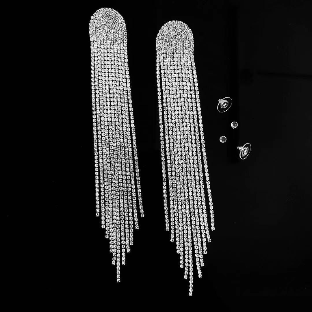 Rhinestone Tassel Pendant Earrings