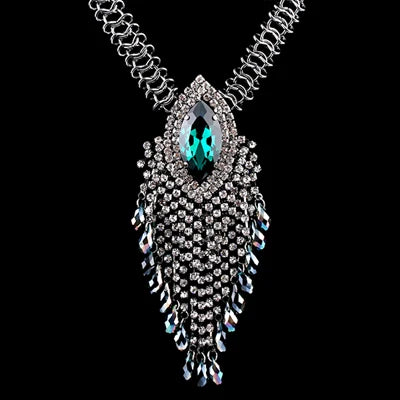 Full Rhinestones Long Chain Pendant Necklace