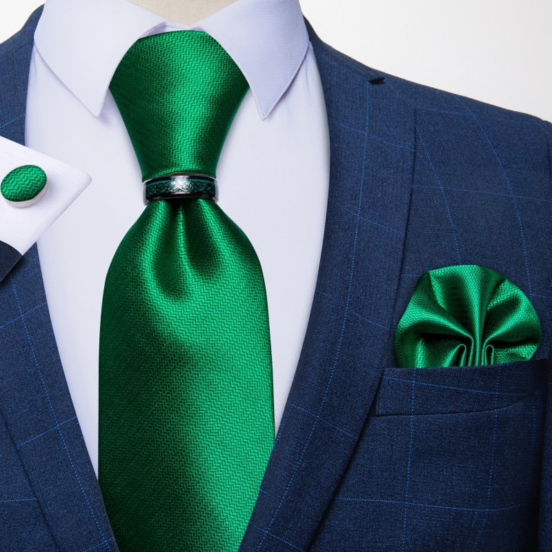Men Green Silk Tie Set