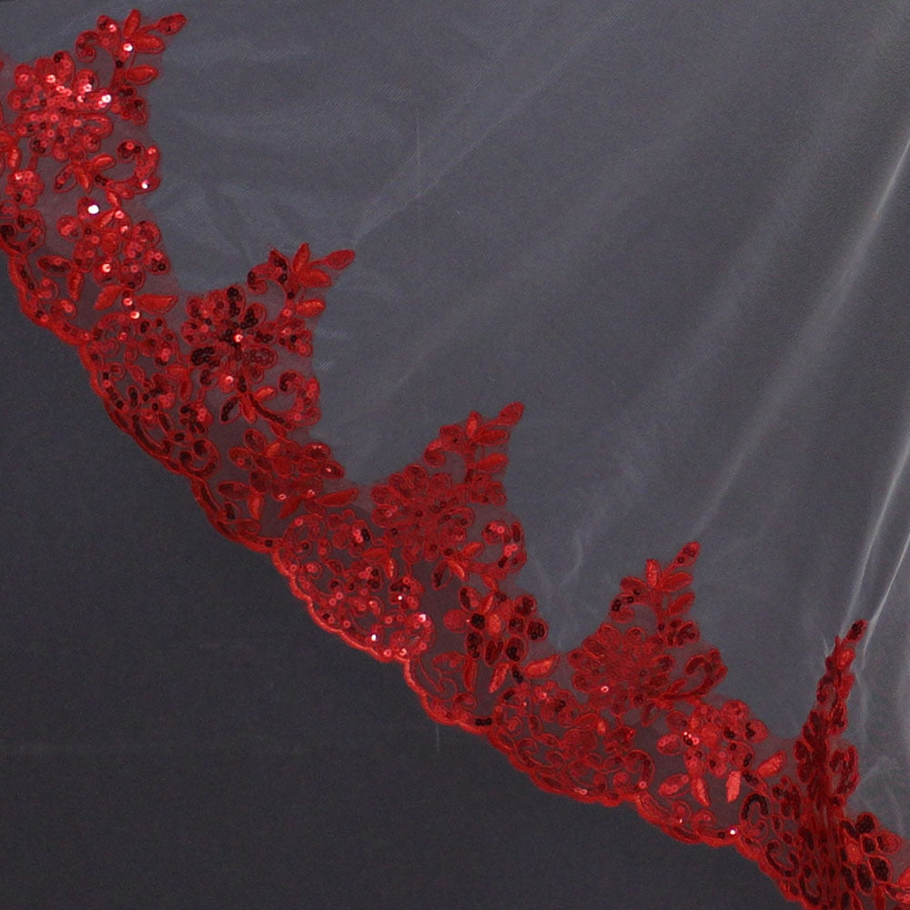 Bling Sequins Red Lace Veil