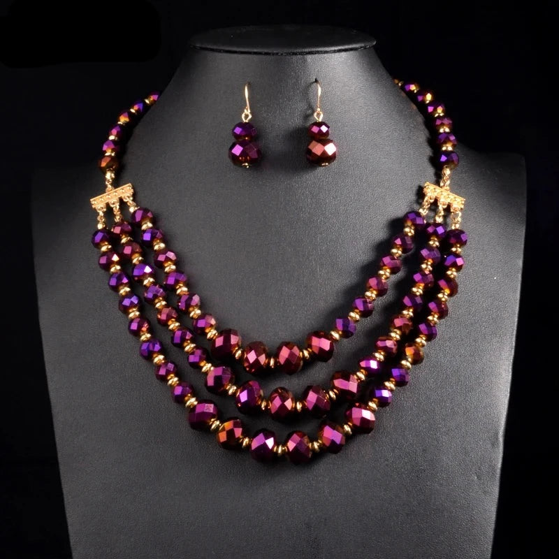 Multi-layer Crystal Ethnic Jewelry Set